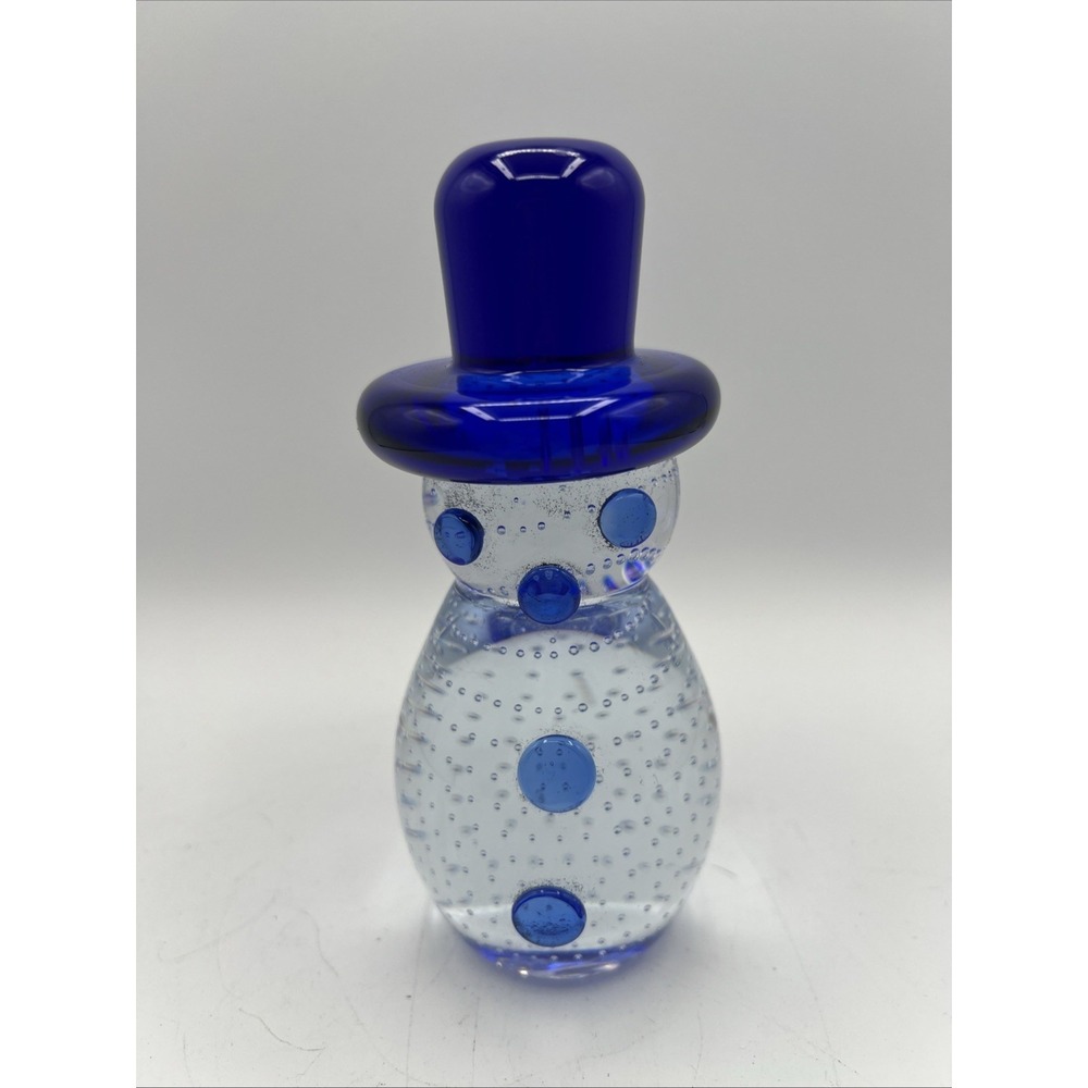 Gibson Glass Blue Clear Controlled Bubbles‎ Snowman Paperweight Bullicante